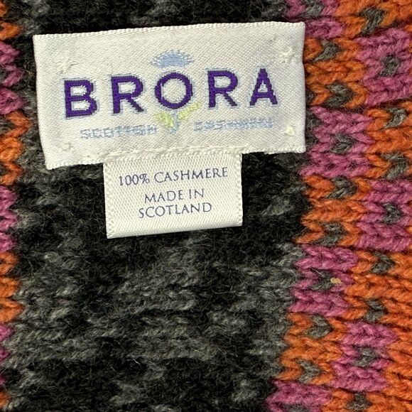 Brora 100% Cashmere Scotland Scarf Twist Fringe 3 x 106" Extra Long Pink Orange - Picture 3 of 7
